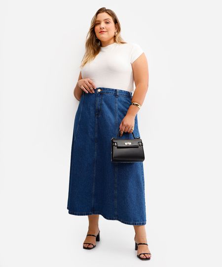 saia midi feminina jeans com recortes plus size azul 56 saia midi feminina jeans com recortes plus size azul 56
