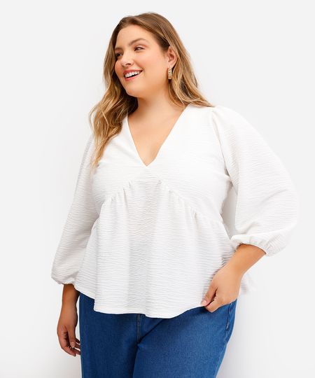 bata feminina manga bufante plus size off white GG