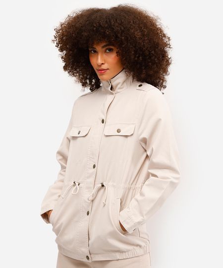 jaqueta parka de sarja com bolsos - bege M