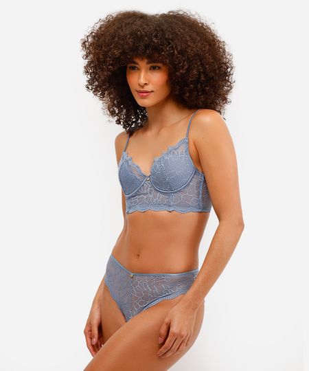 calcinha caleçon de renda floral azul P calcinha caleçon de renda floral azul P