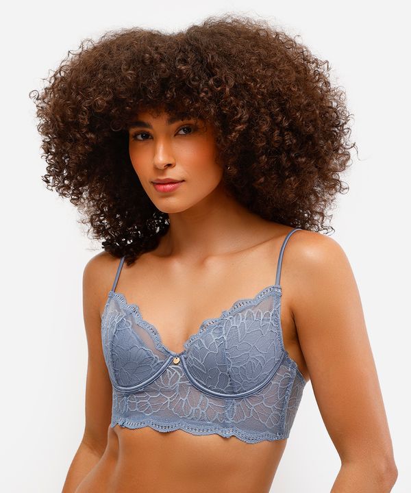sutiã meia taça de renda floral azul 44