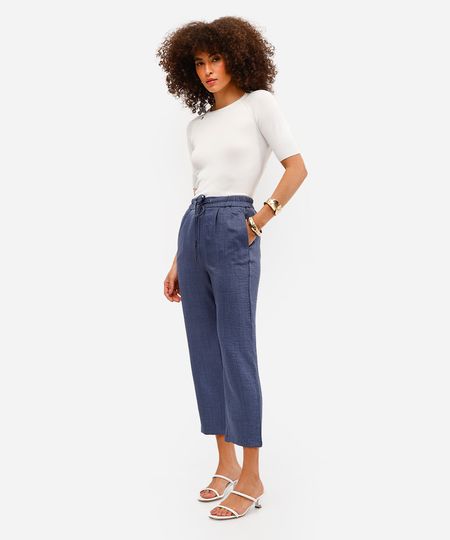 calça jogger feminina texturizada cós elástico azul 40