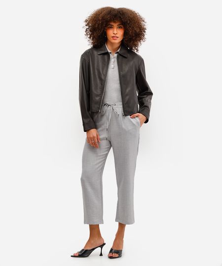 calça jogger feminina texturizada cós elástico cinza 40