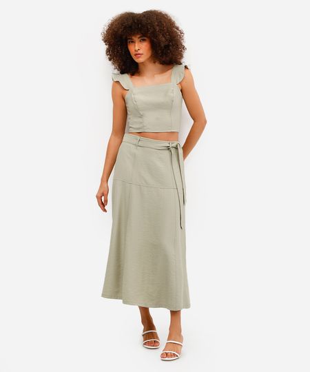 saia midi evasê feminina de viscose verde 38
