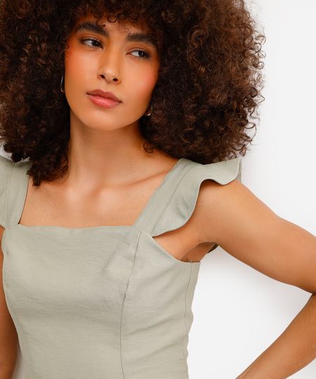 cropped feminino de viscose com babados verde GG