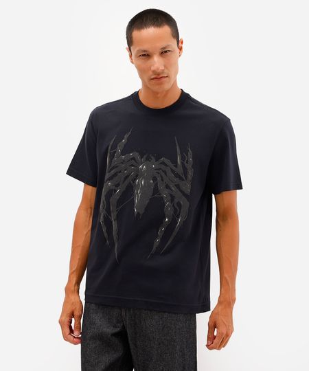 camiseta masculina de algodão homem aranha preta PP
