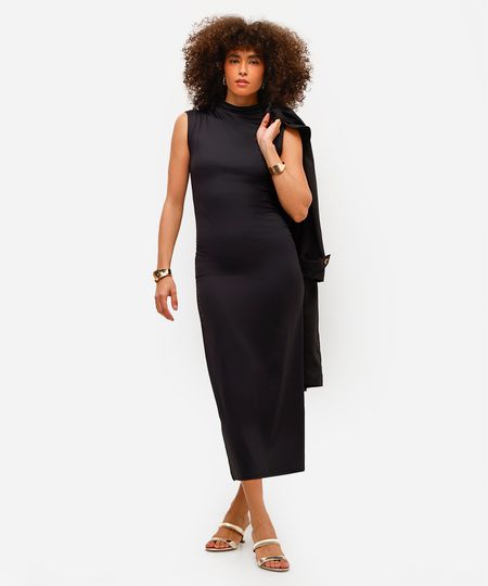 vestido midi feminino franzido preto M