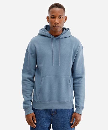 blusão oversized masculino de moletom com capuz azul PP