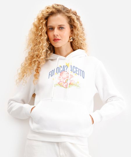 blusão feminino de moletom com capuz ursinhos carinhosos off white PP