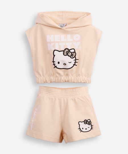 conjunto infantil curto com capuz hello kitty bege 10 conjunto infantil curto com capuz hello kitty bege 10