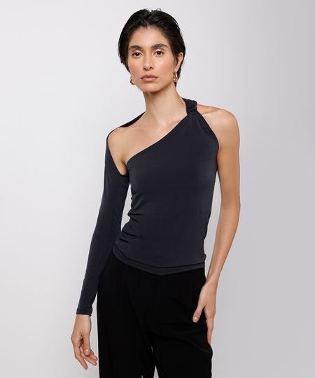 blusa feminina manga única mindset preta G blusa feminina manga única mindset preta G