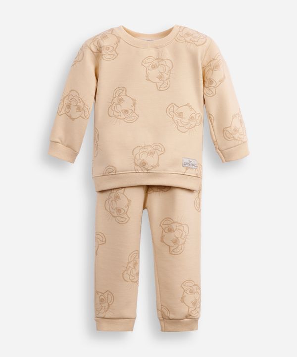 conjunto infantil longo de moletom simba bege 12-18