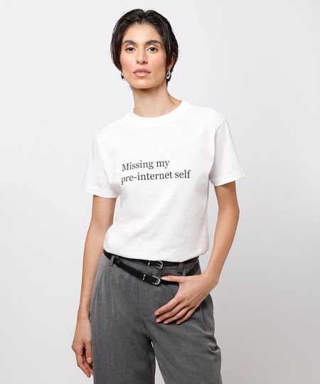 camiseta feminina de algodão estampada mindset off white G