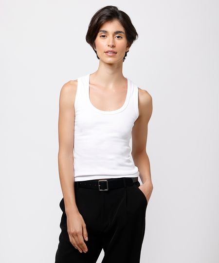 regata slim top feminina de algodão peruano mindset branca G