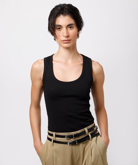 regata slim top feminina de algodão peruano mindset preta P