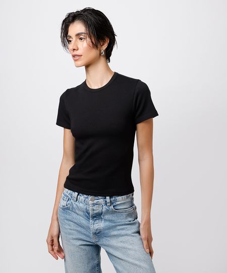 camiseta baby tee feminina de algodão peruano mindset preta P