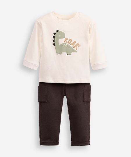 conjunto infantil longo dinossauro cinza 0-3