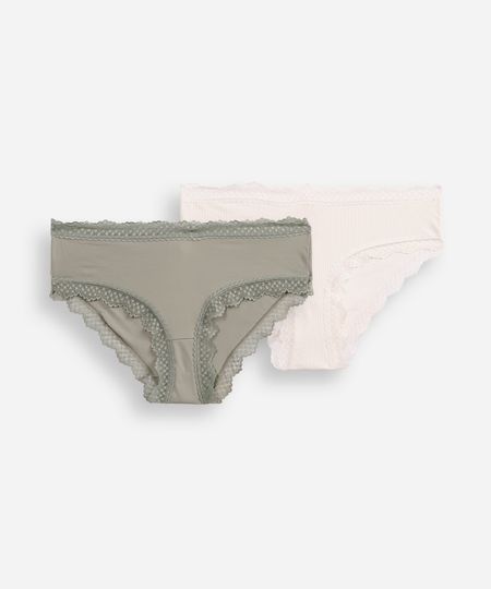 kit de 2 calcinhas caleçon com renda colorido P