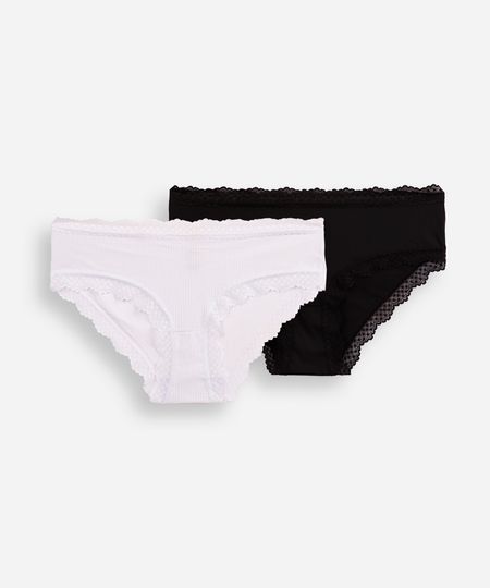 kit de 2 calcinhas caleçon com renda colorido P