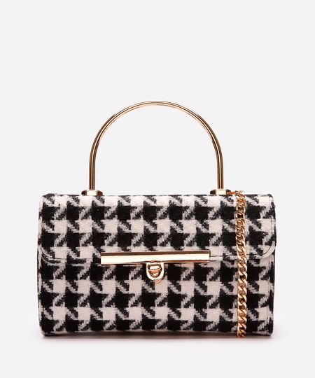 bolsa feminina de tweed pied de poule preta UNICO