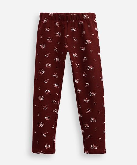 calça legging infantil de moletom floral vinho 3 calça legging infantil de moletom floral vinho 3