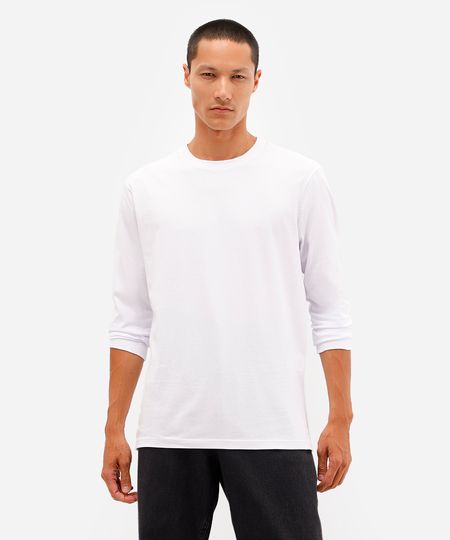 blusa comfort masculina de algodão manga longa branca P