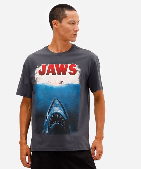 camiseta masculina de algodão tubarão cinza P camiseta masculina de algodão tubarão cinza P