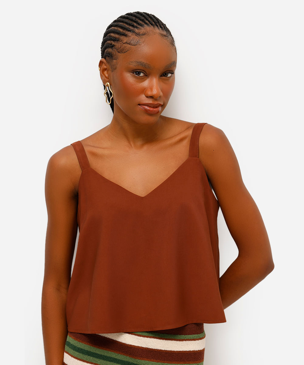 regata de viscose decote v marrom