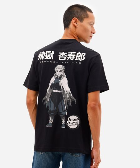 camiseta comfort masculina de algodão demon slayer preta P camiseta comfort masculina de algodão demon slayer preta P