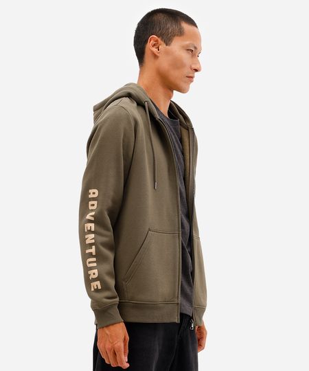 jaqueta masculina de moletom com capuz get out and explore verde M