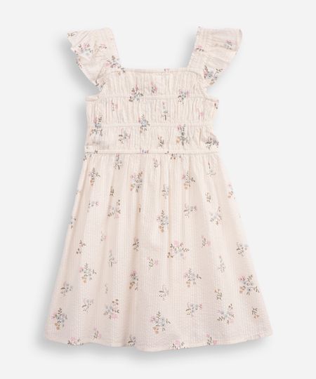 vestido infantil de algodão floral texturizado off white 6