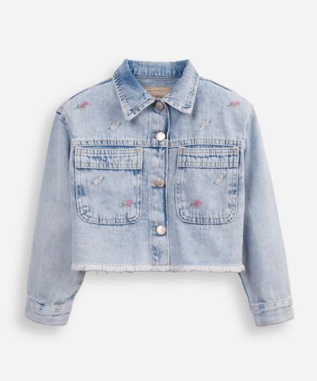 jaqueta jeans infantil floral azul 10