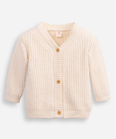 cardigan infantil de tricot gola v off white 12-18 cardigan infantil de tricot gola v off white 12-18