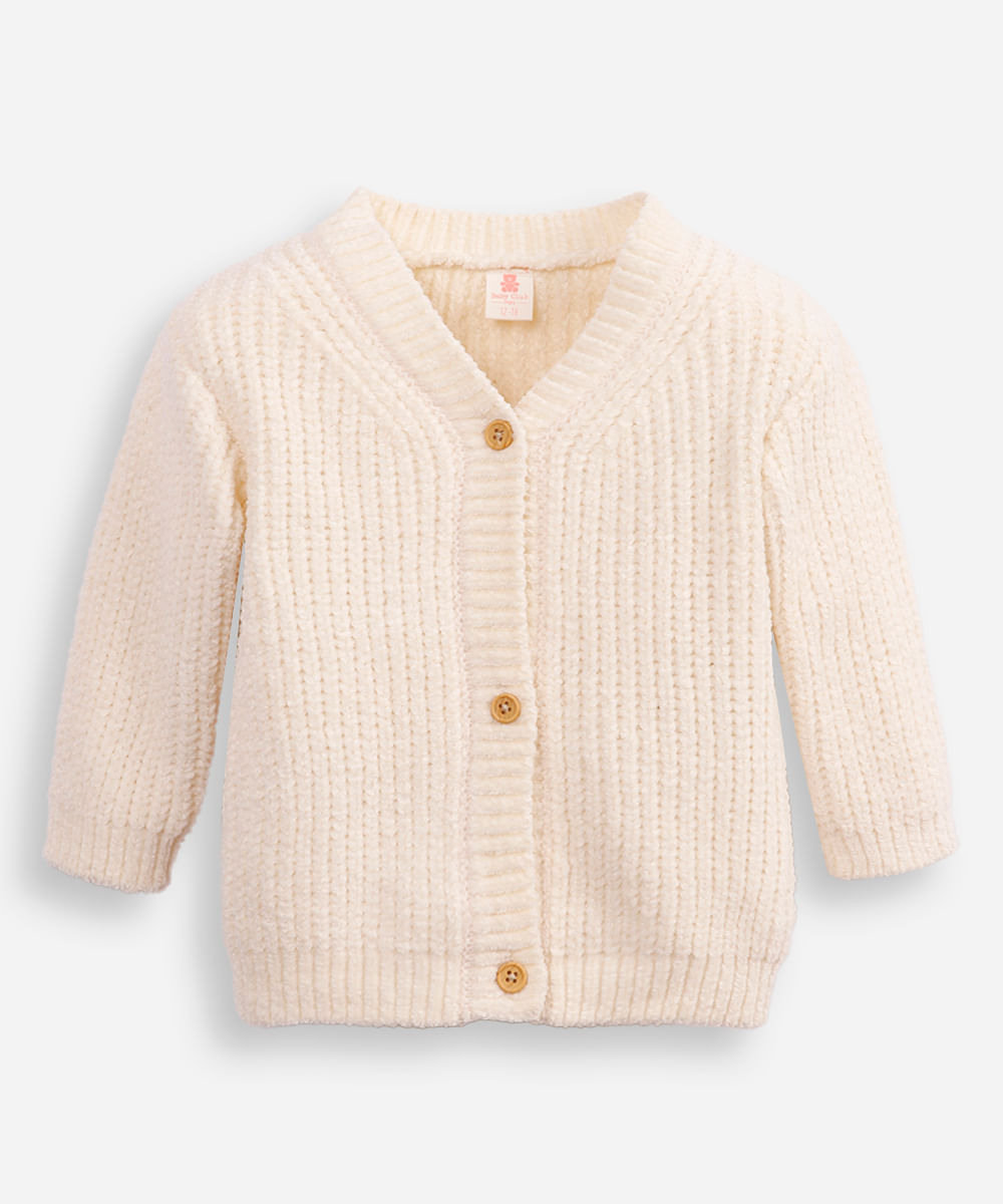 cardigan infantil de tricot gola v off white