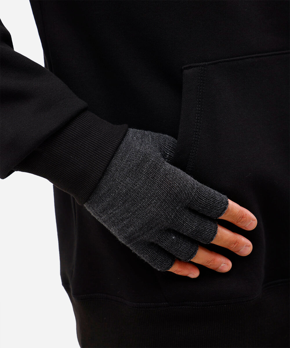 luva básica de tricot meio dedo cinza