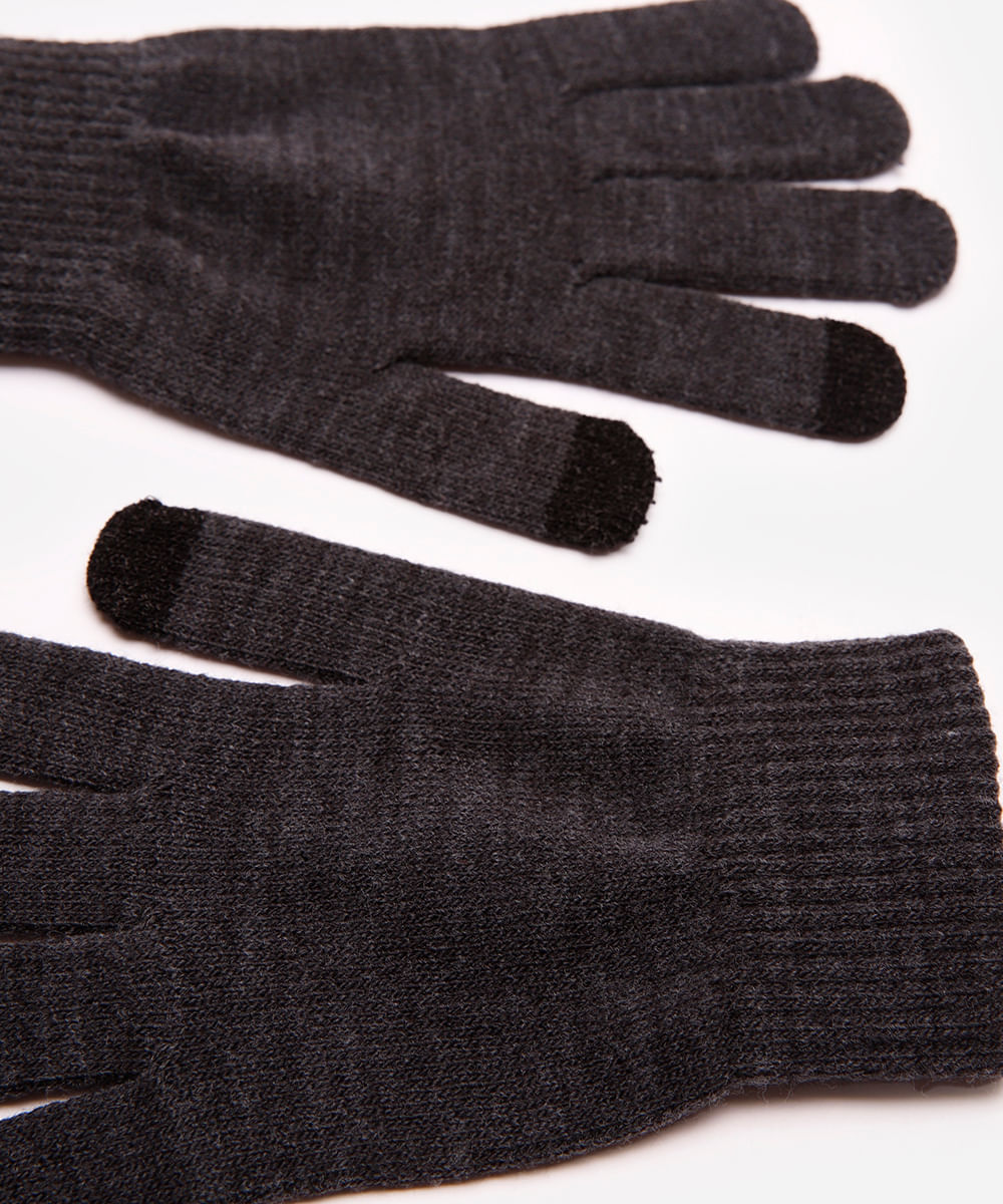 luva masculina de tricot touch screen cinza