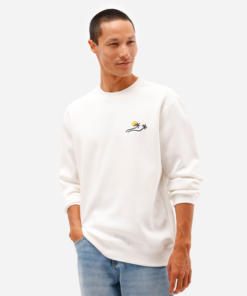 blusão masculino de moletom coqueiro branco