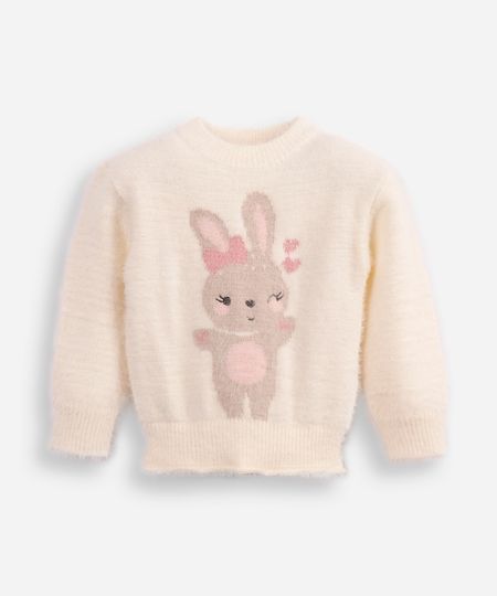 suéter de tricot jacquard infantil coelhinho off white 1 suéter de tricot jacquard infantil coelhinho off white 1