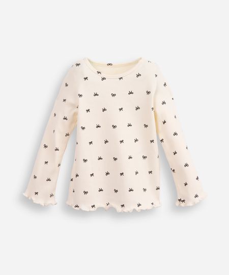 blusa de algodão infantil canelada com lacinho fru fru off white 2