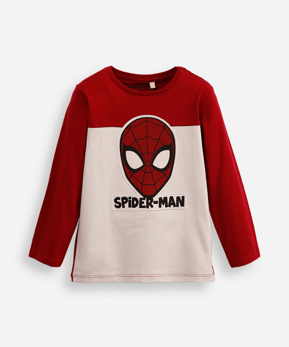 blusa de algodão infantil manga longa homem aranha bege