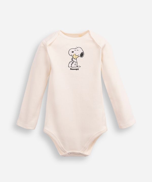 body infantil de algodão manga longa snoopy off white 12-18