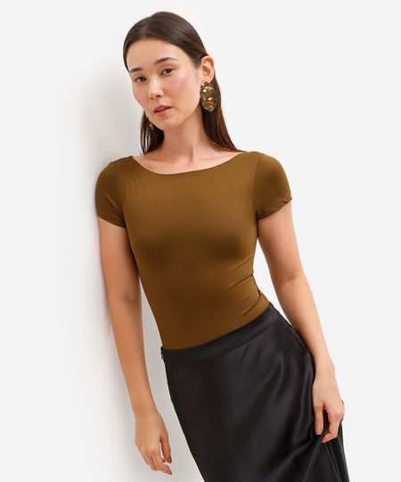 body feminino de poliamida manga curta marrom PP body feminino de poliamida manga curta marrom PP