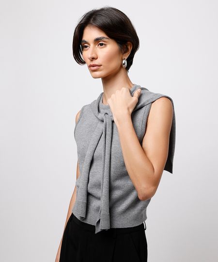 colete feminino de tricot com sobreposição mindset - cinza mescla GG colete feminino de tricot com sobreposição mindset - cinza mescla GG