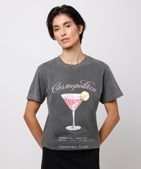 camiseta feminina de algodão cosmopolitan mindset cinza PP