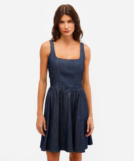 vestido curto godê feminino jeans azul PP vestido curto godê feminino jeans azul PP