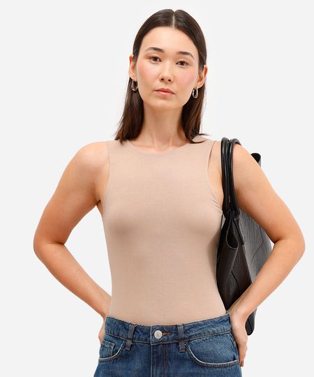 regata básica feminina de viscose alongada bege M