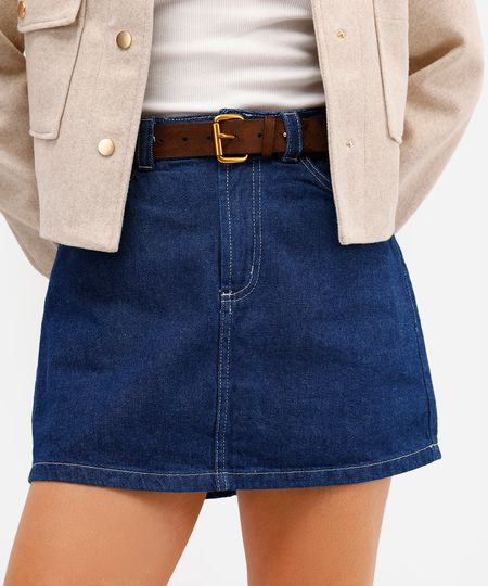 short saia feminino jeans cintura alta azul 34