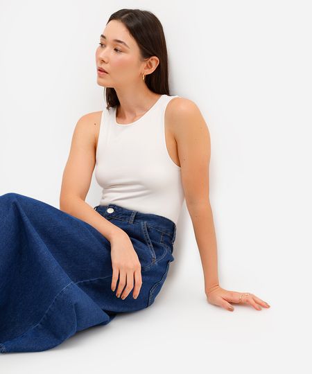 regata básica feminina de viscose alongada off white G