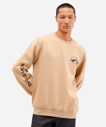 blusão masculino de moletom estampado bege M blusão masculino de moletom estampado bege M