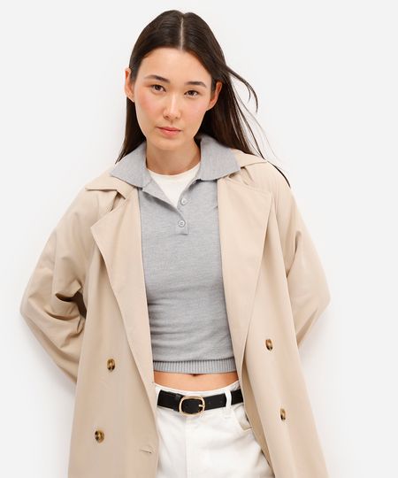polo feminina de tricot cinza P